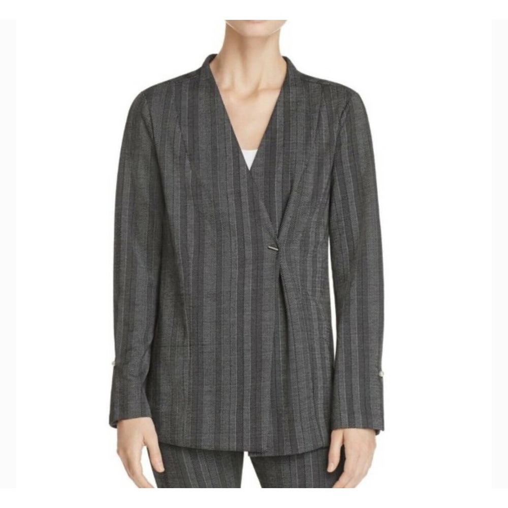 Lysse Stripe Herringbone Cuff Link Hardware Bar Blazer Jacket Womens size Medium